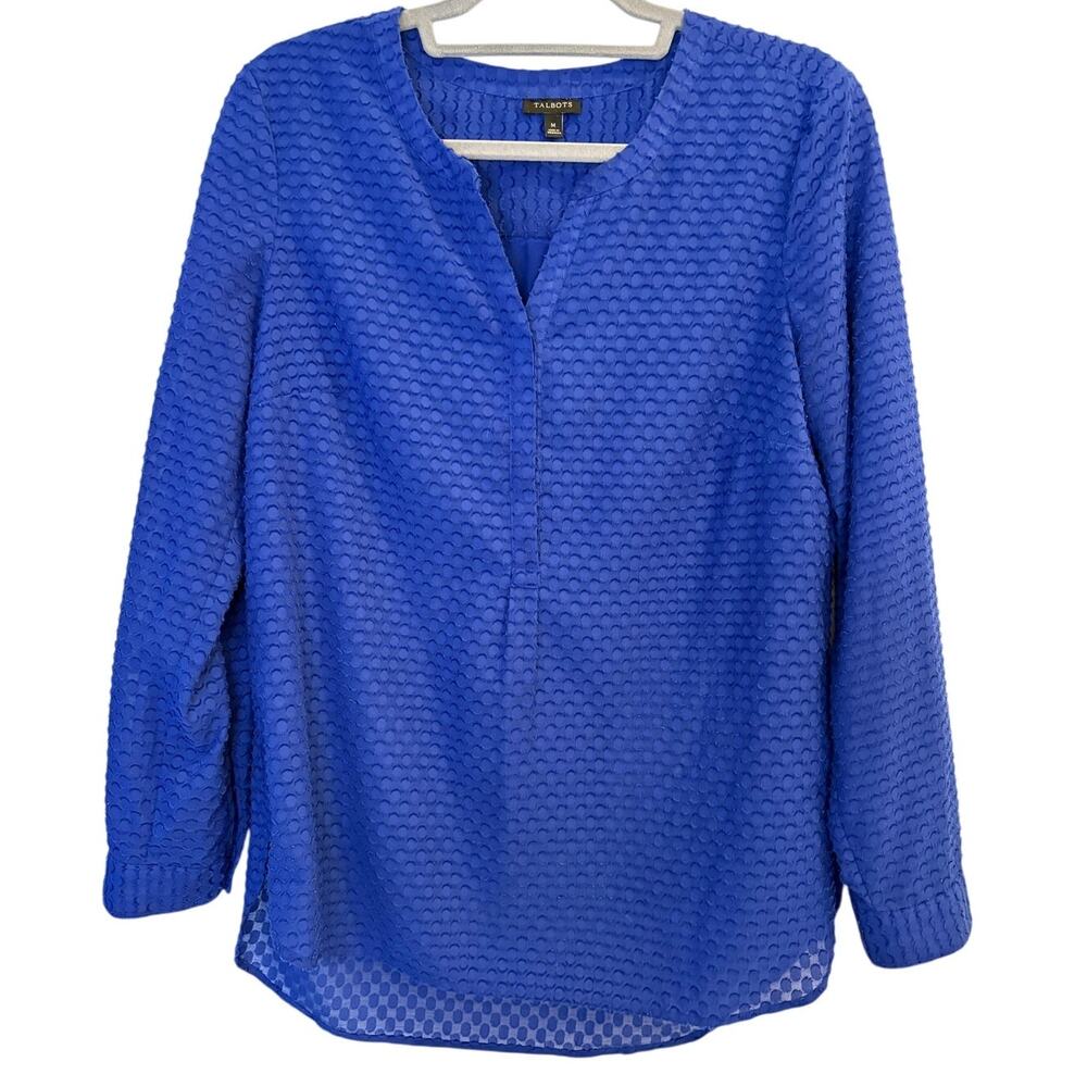 Talbots Royal Blue Textured Circle Dot Popover Blouse Top Medium